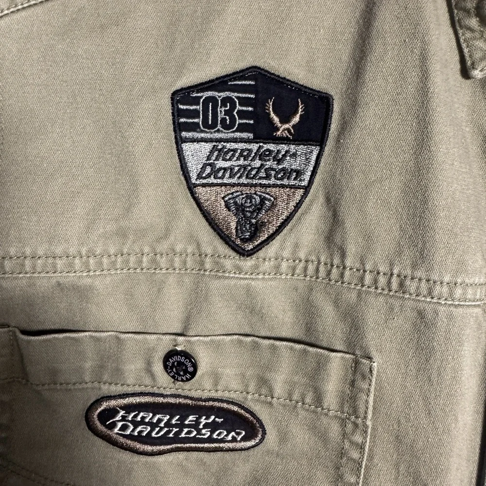 Harley Davidson Vest Men XL Green No Cages Patches Embroidered Cut Off Riding